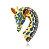 Rhinestone Zinc Alloy Brooch, Giraffe, gold color plated, vintage & fashion jewelry & Unisex & enamel & with rhinestone 