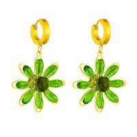 Boucles d'oreilles en acier titane, avec cristal, fleur, Placage, bijoux de mode & pour femme, vert Vendu par paire