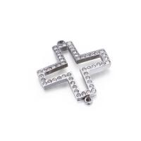 Stainless Steel Charm Connector, 304 Stainless Steel, Cross, Vacuum Ion Plating, DIY & with rhinestone & 1/1 loop 