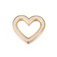 Stainless Steel Heart Pendants, 304 Stainless Steel, Vacuum Ion Plating, DIY & with rhinestone 