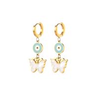 Evil Eye Earrings, 304 Stainless Steel, 14K gold plated, evil eye pattern & micro pave cubic zirconia & for woman & enamel, 42mm 