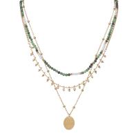 Collier de mode Multi couche, Acier inoxydable 304, avec Des billes de verre & perle de plastique, Plaqué d'or 14K, bijoux de mode & styles différents pour le choix & pour femme, Vendu par PC