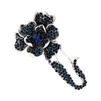 Rhinestone Zinc Alloy Brooch, Flower, silver color plated, vintage & fashion jewelry & Unisex & with rhinestone, blue 