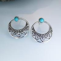 Pendientes de Perno de Aleación de Zinc, con Turquesa sintético, chapado en color de plata, Joyería & para mujer & hueco, azul, 22x25mm, Vendido por Par