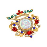 Rhinestone Zinc Alloy Brooch, gold color plated, fashion jewelry & Unisex & with rhinestone & hollow, mixed colors 