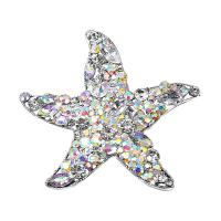 Rhinestone Zinc Alloy Brooch, Starfish, silver color plated, vintage & fashion jewelry & can be used as brooch or pendant & for woman & with rhinestone, multi-colored 