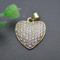 Colgante de Micro Pavé de Zirconía Cúbica, metal, Corazón, chapado en color dorado, Bricolaje & micro arcilla de zirconia cúbica, claro, 18x19mm, Vendido por UD