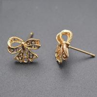 Brass Earring Stud Component, Bowknot, gold color plated, DIY & hollow 