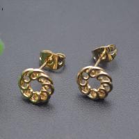 Brass Earring Stud Component, Round, gold color plated, DIY & hollow, （9-10）*（13-14）mm 