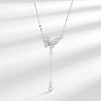 Zircon cubique Micro Pave collier en argent sterling, Argent sterling 925, avec 1.97inch chaînes de rallonge, papillon, bijoux de mode & pavé de micro zircon & pour femme Environ 15.74 pouce, Vendu par PC