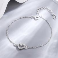 Pulseras de Plata Estelina, Plata de ley 925, con 1.18inch extender cadena, Corazón, Joyería & para mujer & con diamantes de imitación, longitud:aproximado 5.9 Inch, Vendido por UD