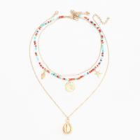 Collier de mode Multi couche, alliage de zinc, avec Seedbead & coquille & perle de plastique, avec 1.77inch chaînes de rallonge, Placage de couleur d'or, multicouche & Style bohème & pour femme Environ 16.33 pouce, Environ 19.68 pouce, Vendu par PC