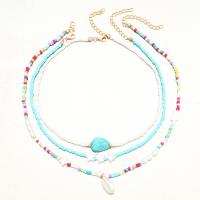 Collier de mode Multi couche, perles de rocaille en verre, avec turquoise & perle de plastique, multicouche & Style bohème & pour femme Environ 15.74 pouce, Environ 18.8 pouce, Environ 15.15 pouce, Vendu par PC