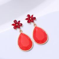 Glass Zinc Alloy Earring, with Glass, Teardrop, gold color plated, fashion jewelry & for woman & faceted, reddish orange 