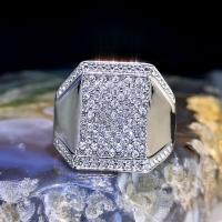 Zinc Alloy Finger Ring, Square, silver color plated, fashion jewelry & micro pave cubic zirconia & for man 