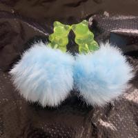 Fluffy Pom Pom Earrings, Resin, with Faux Rabbit Hair, Bear, epoxy gel, fashion jewelry & for woman 