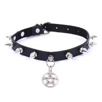 Mode Choker Halskette, PU Leder, Einstellbar & Modeschmuck, schwarz, verkauft von PC