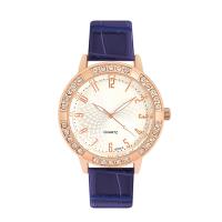 Women Wrist Watch, PU Leather, with Glass & 304 Stainless Steel & Zinc Alloy, Round, rose gold color plated, fashion jewelry & Chinese movement & for woman & with rhinestone Approx 240 mm 