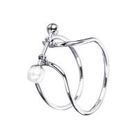 Zinc Alloy Finger Ring, with Plastic Pearl, silver color plated, three pieces & fashion jewelry & for woman, silver color, 20mm 