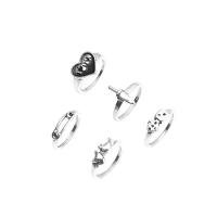 Zinc Alloy Finger Ring, silver color plated, 5 pieces & fashion jewelry & enamel, silver color 