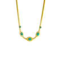 Collier de bijoux de titane, Acier titane, avec turquoise, avec 1.97inch chaînes de rallonge, Plaqué or 18K, bijoux de mode & pour femme, doré Environ 15.35 pouce, Vendu par brin