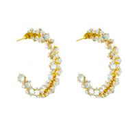 Boucles d'oreilles en acier titane, Placage, bijoux de mode & pour femme & avec strass, doré, 42mm, Vendu par paire