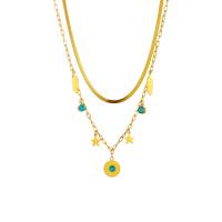 Collier de bijoux de titane, Acier titane, avec turquoise, avec 1.97inch chaînes de rallonge, Plaqué or 18K, Double couche & bijoux de mode & pour femme, doré Environ 14.57 pouce, Environ 16.93 pouce, Vendu par brin