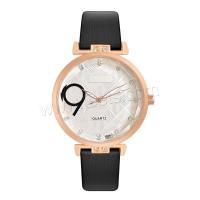 Women Wrist Watch, PU Leather, with Glass & 304 Stainless Steel & Zinc Alloy, Round, rose gold color plated, fashion jewelry & Chinese movement & for woman & with rhinestone Approx 240 mm 