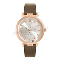 Women Wrist Watch, PU Leather, with Glass & 304 Stainless Steel & Zinc Alloy, Round, rose gold color plated, fashion jewelry & Chinese movement & for woman & with rhinestone Approx 240 mm 