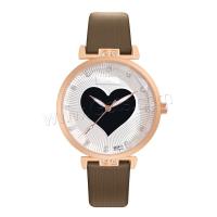 Women Wrist Watch, PU Leather, with Glass & 304 Stainless Steel & Zinc Alloy, Round, rose gold color plated, fashion jewelry & Chinese movement & for woman & with rhinestone Approx 240 mm 