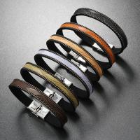 Pulseras de cordón de cuero artificial, Cuero sintético, con acero inoxidable 304, Joyería & para hombre, más colores para la opción, Vendido por UD