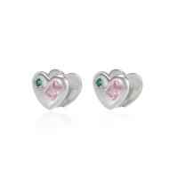 Silver Earring Zircon pavent Sterling, argent sterling 925, coeur, Placage, pavé de micro zircon & pour femme, argent, Vendu par paire