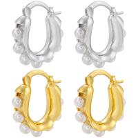 Brass Hoop Earring, with Plastic Pearl, plated, for woman 