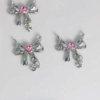 Pendentifs de stras en alliage Zinc, alliage de zinc, Noeud papillon, Placage de couleur argentée, DIY & avec strass & double trou, rose Vendu par PC