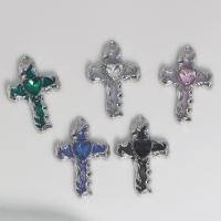 Colgantes de diamantes de imitación de la aleación de zinc, Cruces, chapado en color de plata, Bricolaje & esmalte & con diamantes de imitación, más colores para la opción, 19.2x28.3x4.9mm, Vendido por UD