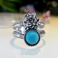 Zinc Alloy Finger Ring, with Synthetic Turquoise, silver color plated, vintage & fashion jewelry & for woman, blue 