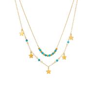 Collier de mode Multi couche, Acier titane, avec turquoise, avec 1.97inch chaînes de rallonge, Placage, Double couche & styles différents pour le choix & pour femme, doré Environ 15.75 pouce, Environ 17.32 pouce, Vendu par brin