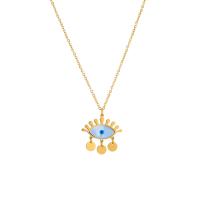 Collier Evil Eye bijoux, Acier titane, avec coquille, avec 1.97inch chaînes de rallonge, Placage, bijoux de mode & pour femme, doré, 25mm Environ 16.14 pouce, Vendu par brin