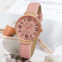 Women Wrist Watch, PU Leather, with Glass & 304 Stainless Steel & Zinc Alloy, Round, rose gold color plated, fashion jewelry & Chinese movement & for woman & with rhinestone Approx 240 mm 