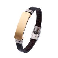 PU Leather Cord Bracelets, Titanium Steel, with PU Leather & Silicone, Vacuum Ion Plating, fashion jewelry & polished & Unisex 10mm .5 cm 