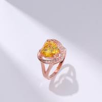 Zinc Alloy Finger Ring, with Cubic Zirconia, Heart, rose gold color plated, fashion jewelry & for woman, yellow 