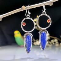 Boucle d'oreille de zinc alliage strass goutte, alliage de zinc, avec Lapis lazuli, Plaqué de couleur d'argent, Vintage & bijoux de mode & pour femme & avec strass & creux, bleu Vendu par paire