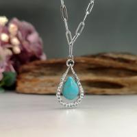 Collier turquoise en alliage de Zinc , avec turquoise synthétique, avec 5cm chaînes de rallonge, larme, Plaqué de couleur d'argent, Vintage & bijoux de mode & pour femme & creux, bleu Environ 45 cm, Vendu par PC