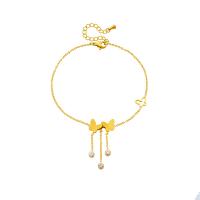 Tobillera de joyería de moda, Partículas de acero, con 1.97inch extender cadena, Mariposa, chapado, para mujer & con diamantes de imitación, dorado, longitud:aproximado 7.87 Inch, Vendido por Sarta