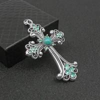 Gemstone Zinc Alloy Pendants, with turquoise & Amethyst, Cross, silver color plated, DIY & with rhinestone 