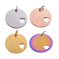 Stainless Steel Heart Pendants, 304 Stainless Steel, Round, Vacuum Ion Plating, DIY 