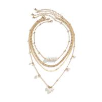 Collier de mode Multi couche, laiton, avec perle de plastique & fer, avec 2.7inch chaînes de rallonge, Placage de couleur d'or, Chaîne transversale & multicouche & chaîne serpent & pour femme Environ 13.7 pouce, Vendu par PC