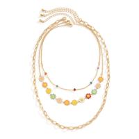 Collier de mode Multi couche, fer, avec chaîne en laiton & alliage de zinc, avec 2.7inch chaînes de rallonge, fleur, Placage de couleur d'or, multicouche & pour femme & émail Environ 13.8 pouce, Environ 19.7 pouce, Vendu par PC