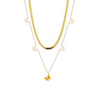 Collier de bijoux de titane, Acier titane, avec 1.97inch chaînes de rallonge, papillon, Placage, Double couche & bijoux de mode & pour femme, doré Environ 15.75 pouce, Environ 17.32 pouce, Vendu par brin