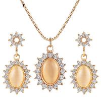 Fashion Zinc Alloy Jewelry Sets, with Cats Eye & micro pave cubic zirconia & for woman, 23mm,15*35mm Approx 19.69 Inch 